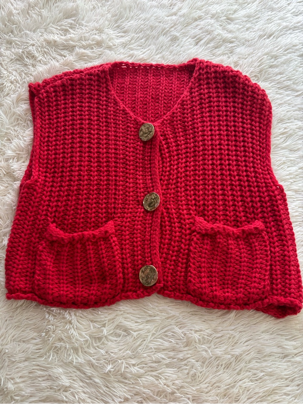 Red Chunky Knit Women’s Vest Sweater